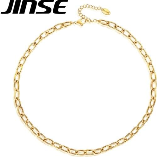 JINSE New Fashion 316L Stainless Steel Choker Necklace for Women Hip Hop Jewelry Punk Short Link Chain Collier Femme Bijoux Gift