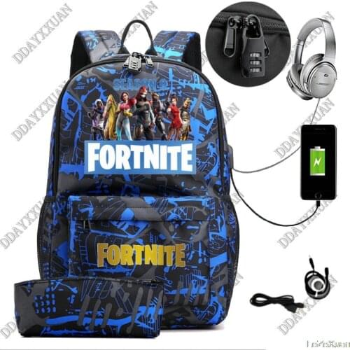 FORTNITE School Laptop Backpack Galaxy Star School Bags USB Charging for Teenagers Boys Student Girls Bags Travel Mochila