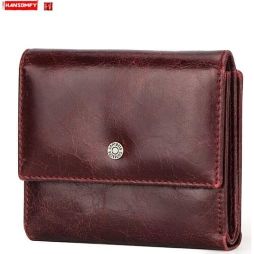 New RFID Stealing Brush Genuine Leather purse Womens Wallet Occident Fashion Tri-Fold Women card holder Wallets small