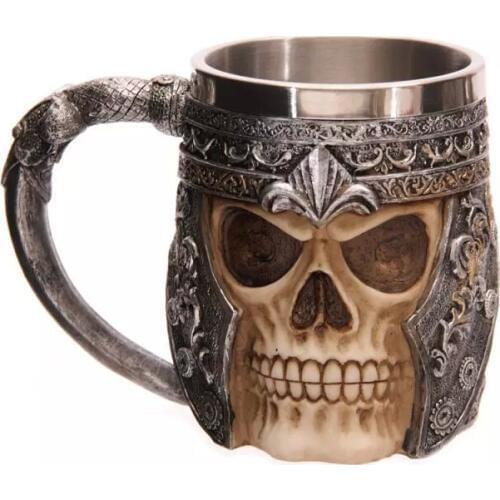 Resin Stainless Steel Skull Drinking Mug 3D Skull Spine Tankard Horror Decor Coffee Cup Mug Halloween Birthday Gift