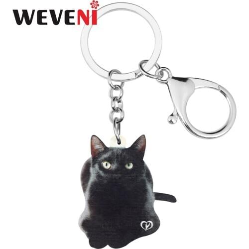WEVENI Acrylic Cute Black Bombay Cat Keychains Animal Aesthetic Kitten Keyring Jewelry For Women Teen Kids Fashion Birthday Gift