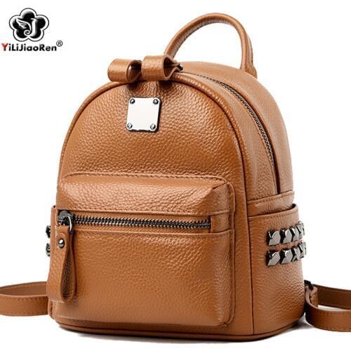 Fashion Rivet Backpack For Ladies Shoulder Bag Mini Genuine Leather Backpack Women Small Backpacks For Girls Rucksack Mochila