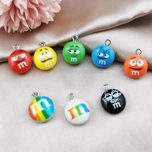 MuhNa 10pcs 3D Cute Chocolate Bean Resin Charms Colorful Snacks Beans Pendants DIY Craft for Bracelet Jewelry Finding Handmade