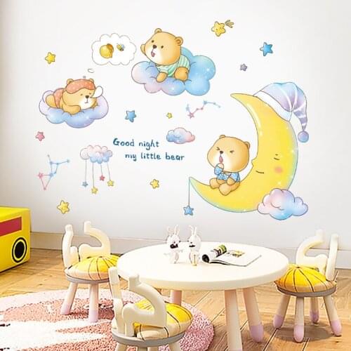 Cartoon Lovely Bear Wall Stickers for Baby Room Wall Decoration Eco-Friendly Wall Decals Kids Room Bedroom Home Decor Wallpaper