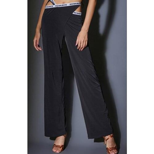 2021 New Latin Dance Pants Black Wide Leg Pants Latin Practice Clothes Chacha Samba Tango Latin Dance Perfromance Pants DQS7812