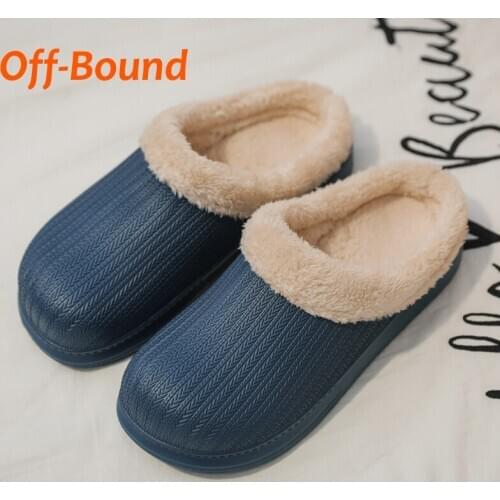 Off-Bound Men Women Winter Slippers Men Indoor Warm Fur Plush Furry Slippers Waterproof House Bedroom Flat Loafers Couple Shoes