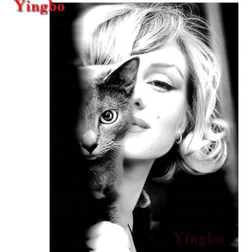 Nordic Black White Wall Art 5D DIY Diamond Embroidery woman and cat full square drill diamond painting mosaic Home decor