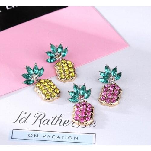 CHUNSHI Fashion Match Korean Version Color EMO Pineapple Earrings Cute Delicate Creative Shiny Fruit Full Diamond Earrings