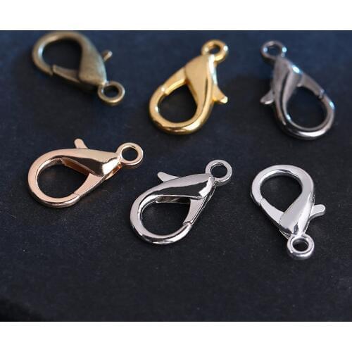 50pcs/lot 10mm 12mm Rose Gold Silver Color Lobster Clasp For Bracelet End Caps Clasps Fit Round Leather Cord DIY Jewelry Making