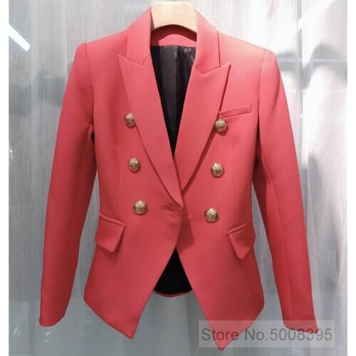 [ElfStyle] - Watermelon Double-breasted Blazer Gold 6-Button Long sleeves shoulder pads 2019ss Woman Blazers