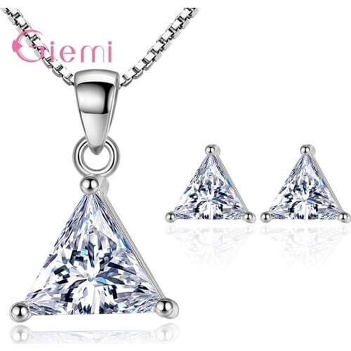 New Statement 925 Sterling Silver Fashion Jewelry Sets For Women Party Pendant Necklaces Cubic Zirconia Engagement Drop Earrings