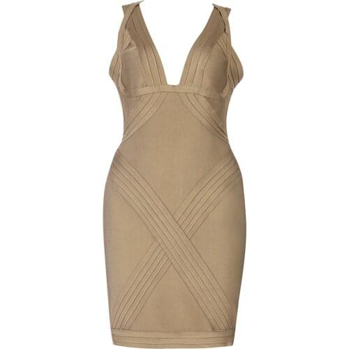 Bodycon Bandage Dress Womens Clothing Summer 2021 Halter Sexy V Neck Sleeveless Mini Elegant Club Celebrity Evening Party Dress