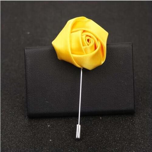 10Pcs Best Man Groom Boutonniere Yellow Silk Satin Rose Flower buttonhole Wedding Party Prom Man Suit Corsage Pin Brooch