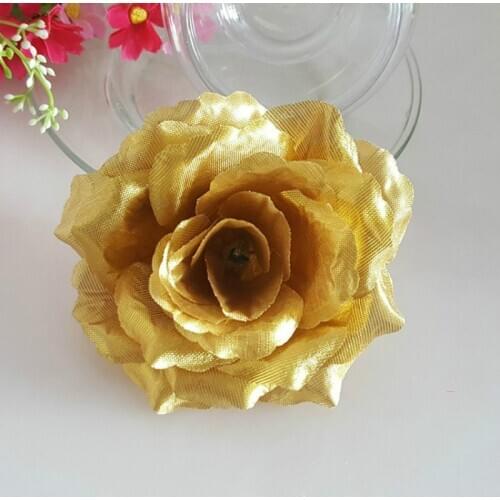 10PCS/Lot 10CM Golden Artificial Roses Silk Flower Heads DIY Wedding Home Decoration Festive Accessories Party Supplies 20colors
