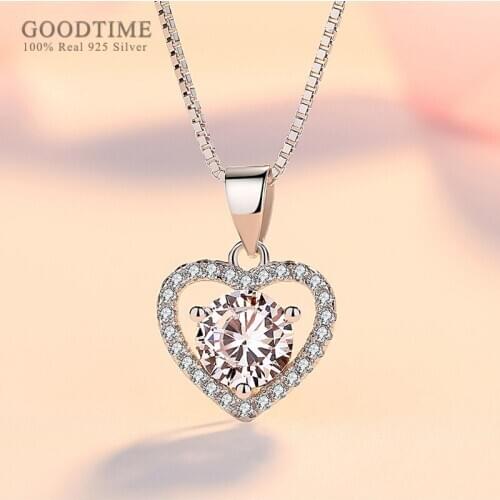 Luxury Woman Necklace Pure 925 Sterling Silver Necklace Love Heart Zircon Rhinestone Pendant Gift For Lover Valentines Day