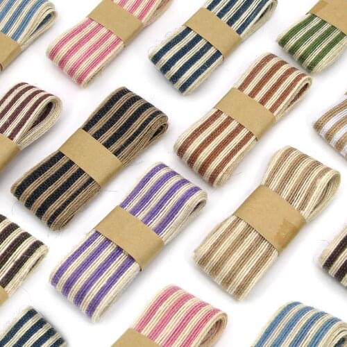 2m 4cm(1-1/2") Milti-Colors Natural Jute Burlap Ribbon Colorful Stripe Fabric Ribbon For Crafts Hemp Trim Flower Decoration DIY