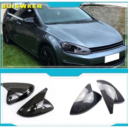 2 pieces for VW Golf 7 MK7 7.5 GTD R GTI Touran L E-GOLF Side Wing Mirror Cover Caps Bright Black RearView Mirror Case Cover