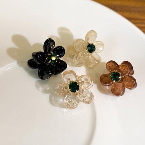 2 PCS Mini Hair Claws Elegant Retro Rhinestone Acrylic Flower Hair Clips Clamp Fashion Korean Hair Accessories for Women Girls