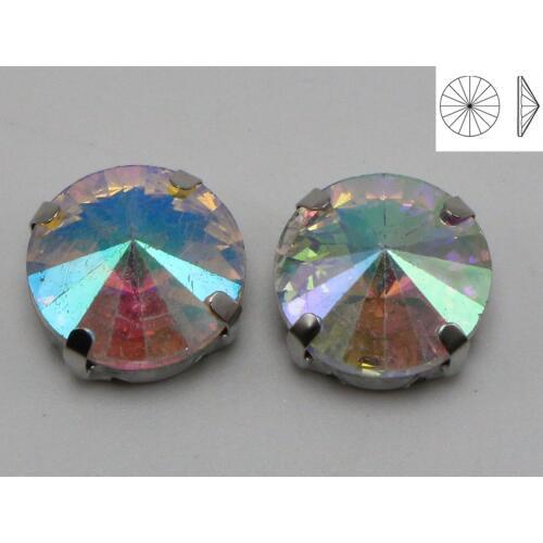 20 Silver Colour Clear AB Crystal Round Rivoli Rhinestones Glass Rose Montees 14mm