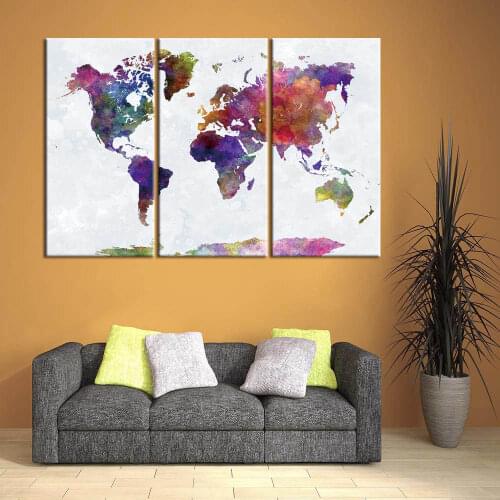 3 Pieces Canvas Painting Abstract World Map Retro Posters and Prints Modern Wall Art Picture for Living Room Study Home Decor