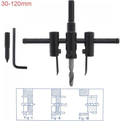 30-120mm Adjustable Carbon steel Aircraft-type Wood Circle Hole Saw Cutter Tool Kit Cordless Drill Bit for Woodworking