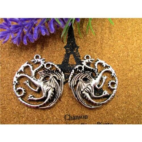 5pcs Antique Tibetan Silver 2 sided Lovely Flying Dragon Charms Pendant 36x33mm