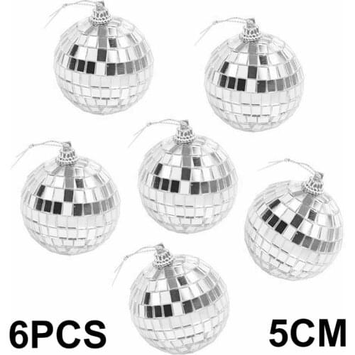 6PCS Silver Mini Ornaments Ball Disco Mirror Ball Christmas Tree Balls Bauble Hanging Pendants Home Party Xmas Decoration
