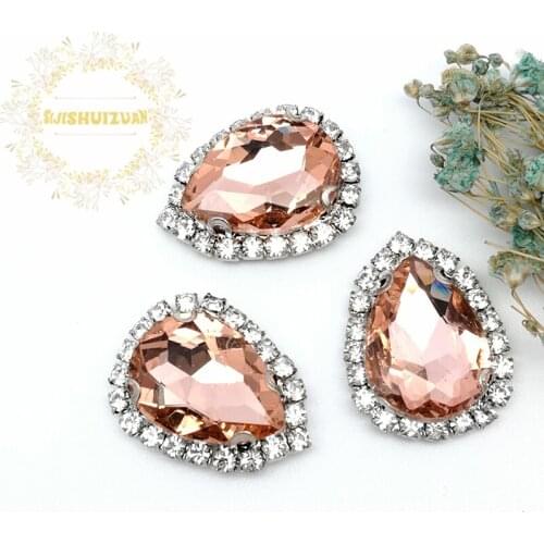 Free shipping! Water red Water drop shape Glass Crystal buckle sew on rhinestones with chain claw Diy Clothing accessories