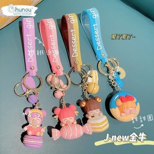 New Cute Donut Treasure Keychain Cartoon Bubble Gum Doll Car Key Chain Creative Woman Bag Pendant Keyring Valentines Day Present