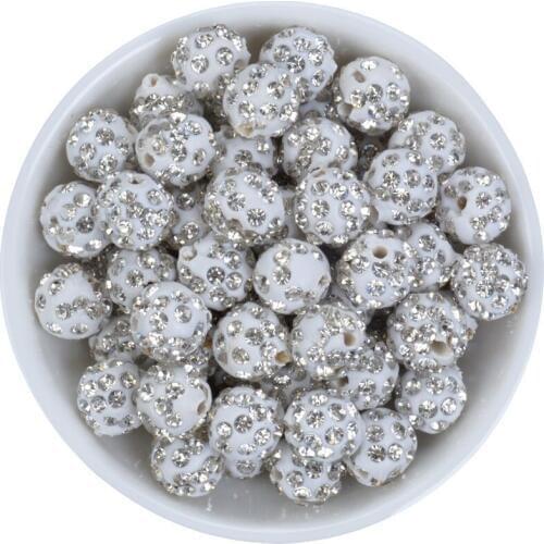 50PCS DIY Fashion Jewelry Accessory Rhinestone Beads 10MM Crystal Round Balls White Bracelet Making Departments