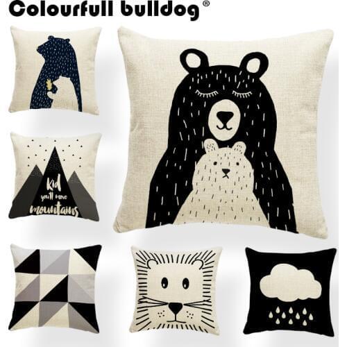Animal Cushion Case Panda Pillow Case Retro Settee Holiday Gift Geometry Cat Throw Pillow Case Mountains Square Burlap Designer