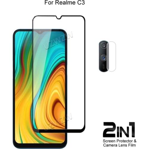 For Realme C3 Front Screen Protector Protective Tempered Glass & Camera Lens Film
