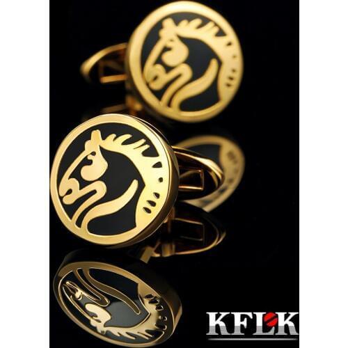 KFLK French shirt cufflinks for mens Brand Animal Cuff links Luxury Wedding Buttons Gold-color High Quality Horse guests