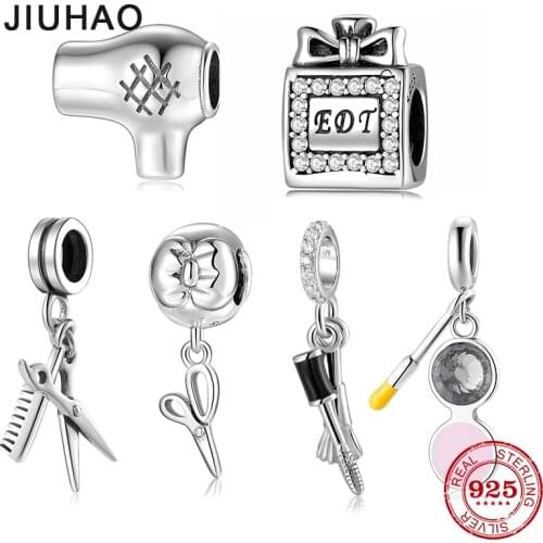 Fine Pendant 925 Sterling Silver Beauty Hairdressing Tool Comb Bead Jewelry Making Fit Original JIUHAO Charm Bracelet