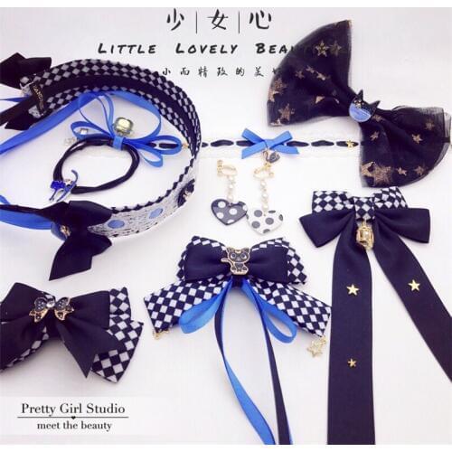 Classics Retro Cosplay Black White Plaid Handmade Headwear Side Clip JSK OP Lolita Tea Party Dress Hair Accessories Hairpin