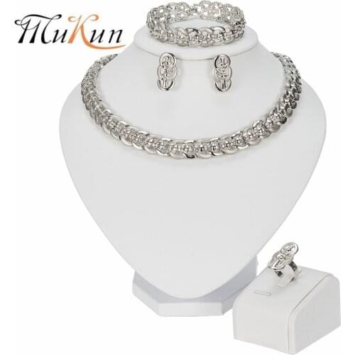 Dubai luxury 2020 Leaves Shape Silver Plated Clear Crystal Jewelry Set New Fashion Wedding Bridal African Costume Jewelry Sets