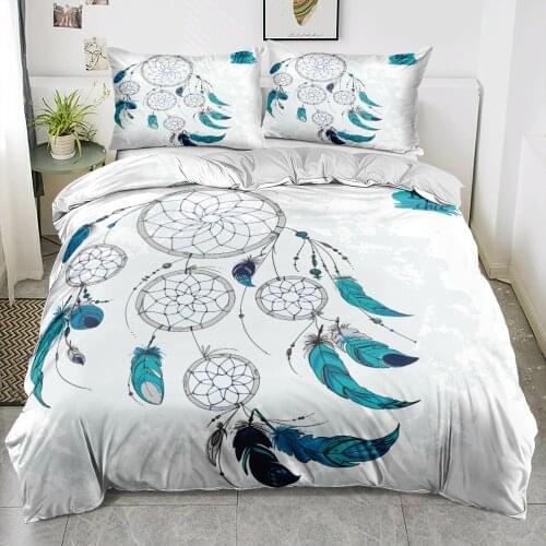 3D Custom Design Quilt Covers Sets Pillow Cases Comforter Shells Set King Queen Full Twin Size plumage Bohemian White Bed Linens