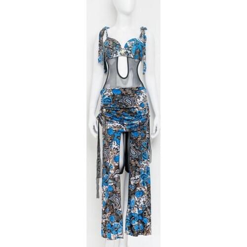 Printed Belly dance practice clothes beginner dance costume oriental belly dancing bra pants belly dance class training wear