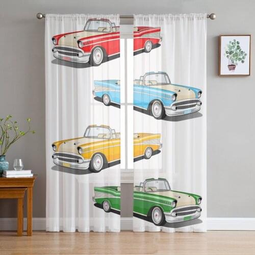 Colorful Car Vehicle Headlight Window Tulle Curtains for Living Room Bedroom Hotel Luxury Decoration Sheer Curtains