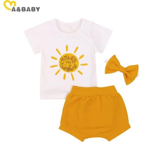 Ma&Baby 6m-3Y Summer Cute Baby Girl Clothes Set Newborn Toddler Clothing Sun Print T shirt Shorts Bow Headband outfits DD43