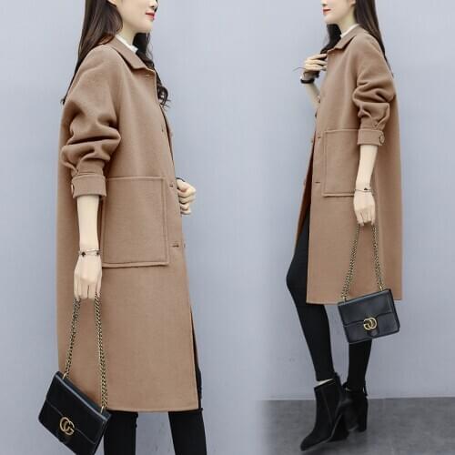 Fashion Elegant Woolen Coat Female Solid Color Single-breasted Cashmere Coat Women Winter New Casual Korean Lapel Wool Coat Q124
