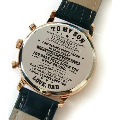 K4500-10 Dad To My Son Stainless Steel Engraved Watches Calendar 24-hours Seconds Dail Analog Men Watches Fashion Luxury Gifts