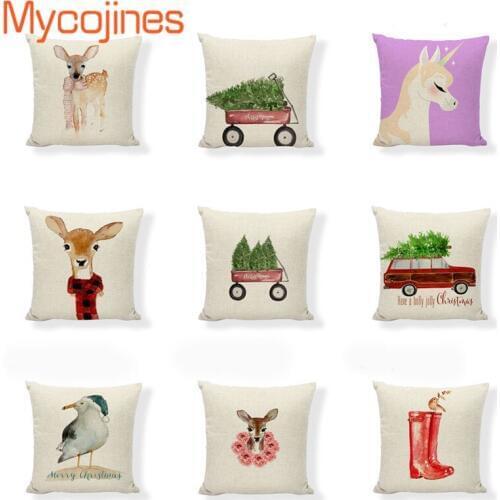Unicorn Pillow Cover Pumpkin Cushion Cover Merry Christmas Pillows Tree Pillowcase cojines Navidad decorativos para sofa housse