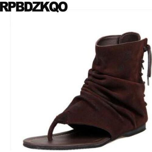 Flat Open Toe Summer Sandals Thong Genuine Leather Brown Famous Brand Designer Shoes Men High Quality Black Casual Boots 2018