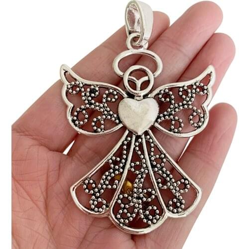 3 x Tibetan Silver Large Guardian Angel Charms Pendants for Necklace Jewelry Making Findings Accessories 80x54mm