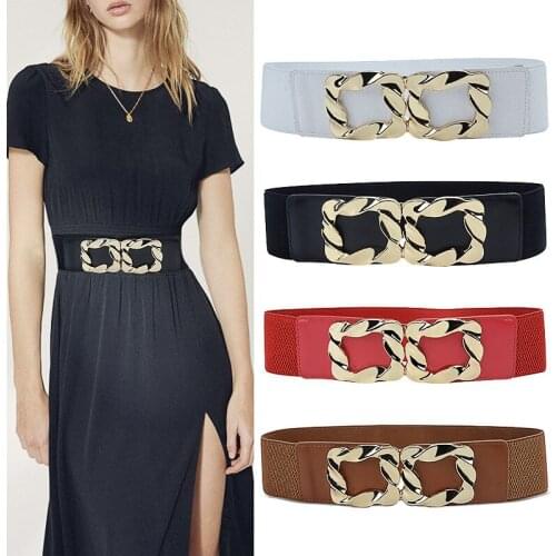 Retro Gold Chain Belt Elastic Gold Metal Waist Belts for Women High Quality Stretch Cummerbunds Ladies Coat Dress Waistband