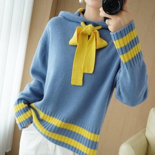 Adishree 2021 woman winter 100% Cashmere sweaters autumn knitted Pullovers High Quality Warm Female thickening Hooded Patchwork