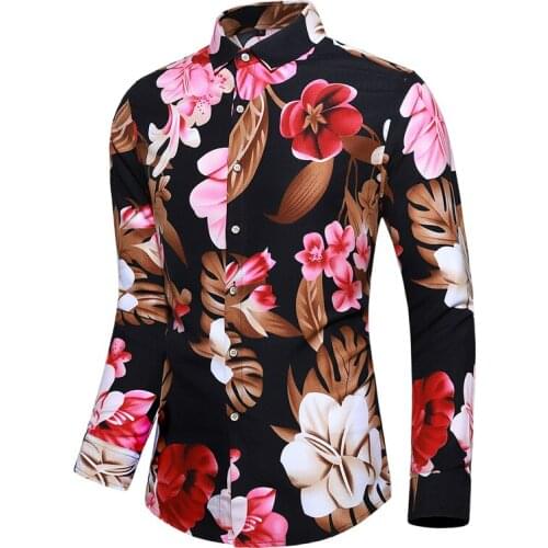 2020 New Brand Men Floral 3D Printed casual Long Sleeve shirt Holiday Party Cotton Slim fit male Dress Shirts chemise homme
