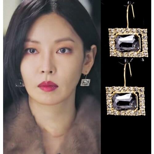 Fashionable new rectangular temperament elegant high quality Earrings Korean Drama Penthouse Kim So-yeon same style Earrings