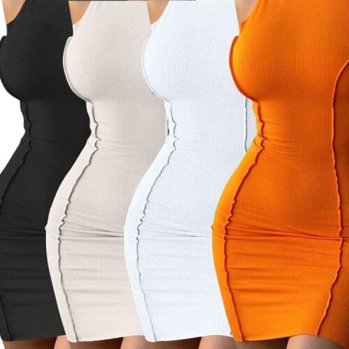 Knitted Ribbed Women Mini Dress Turtleneck Sleeveless Sheer Solid Dress Sexy Club Party Skinny Vestidos 2021 Summer New Clothing